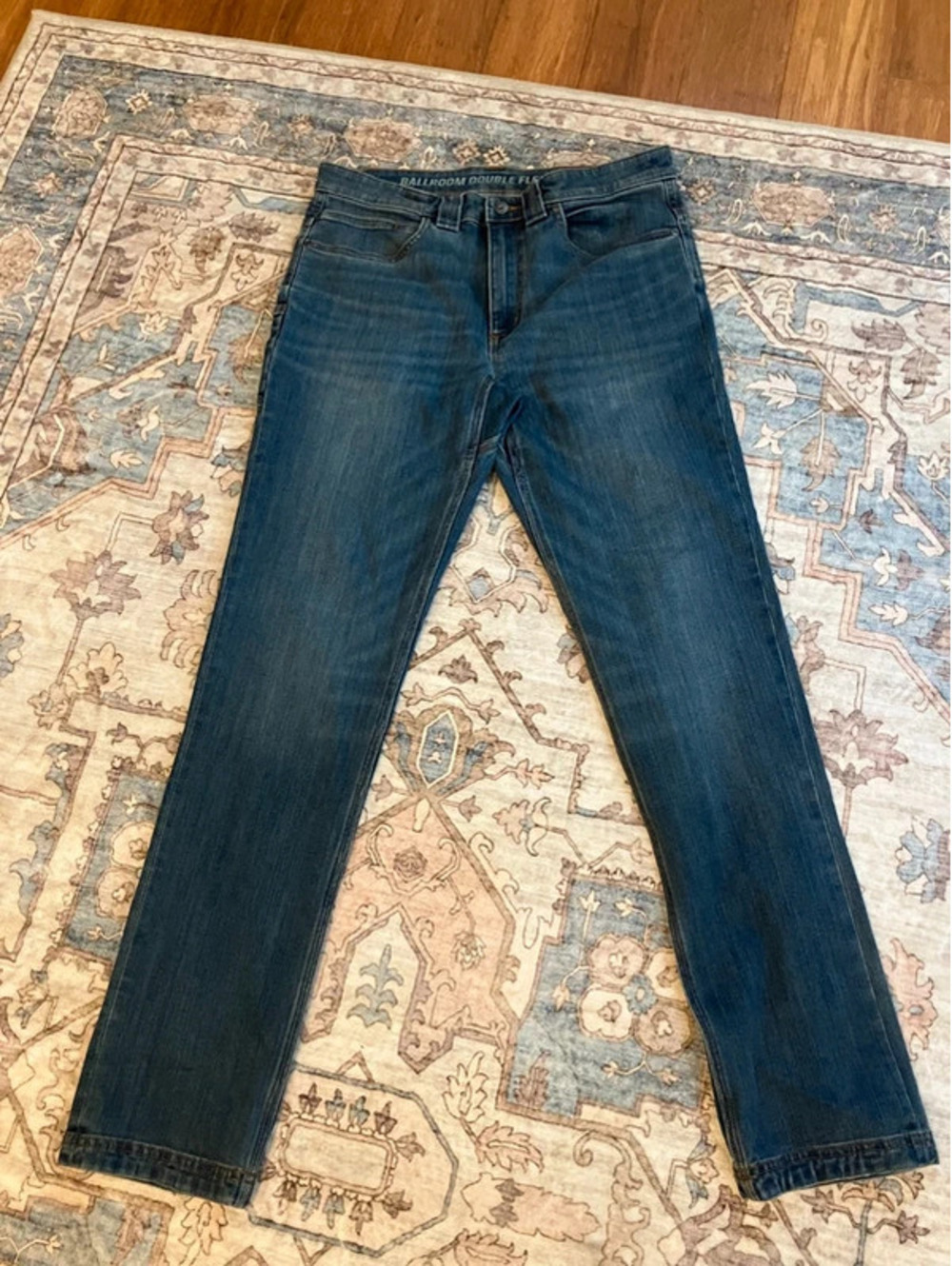 Duluth Trading Mens 34x34 Ballroom Double Flex Jeans Slim Fit Dark Wash Denim